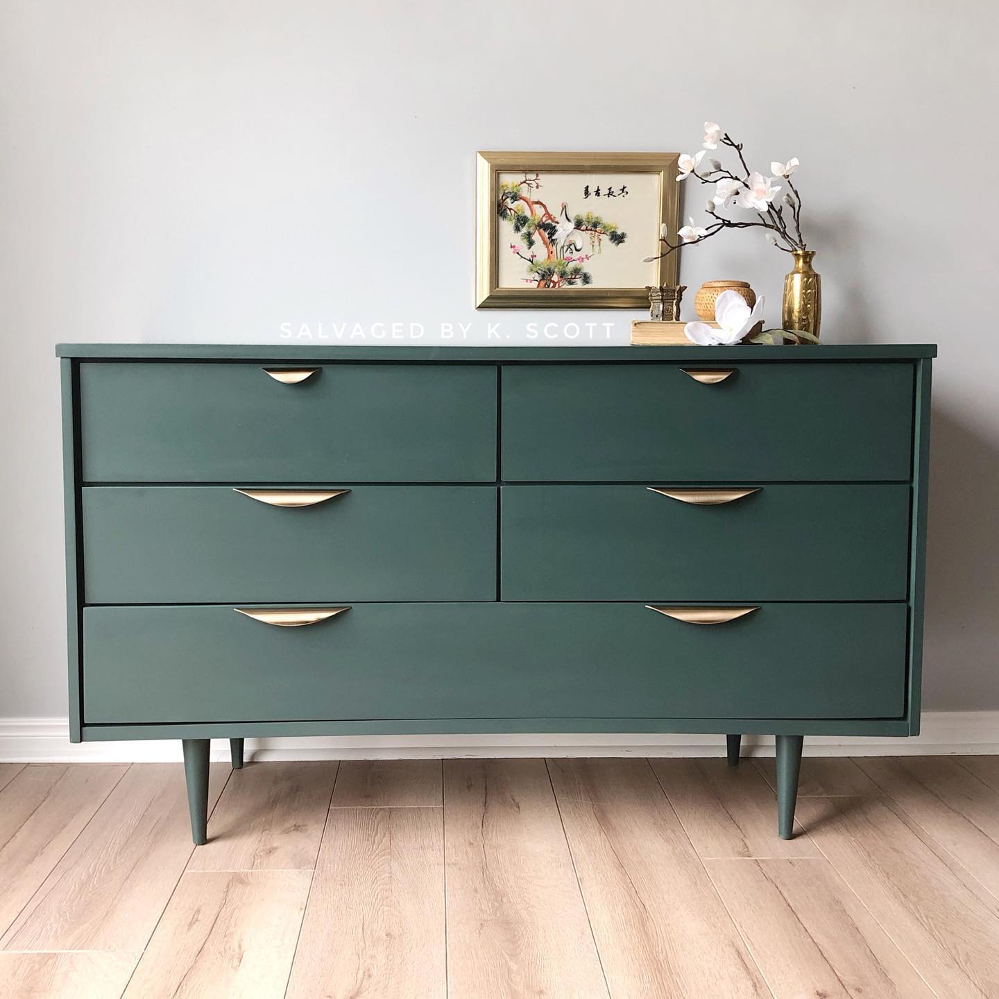 Mid-Century Modern Dresser in Hollow Hill with Gold Accents