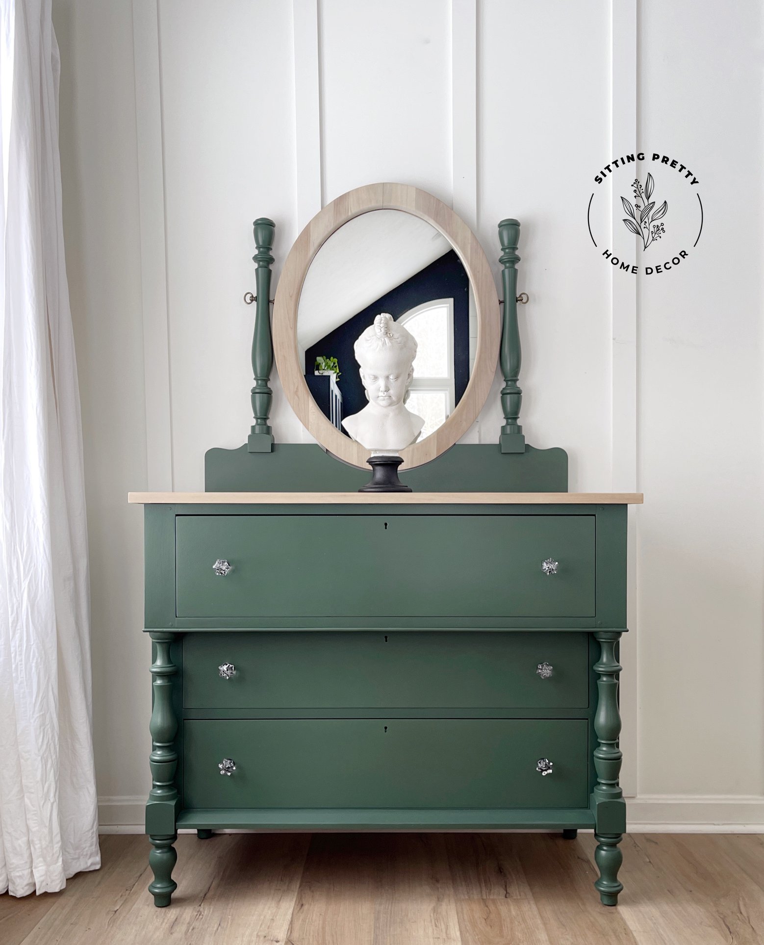 Dresser in Hollow Hill with natural wood top and mirror