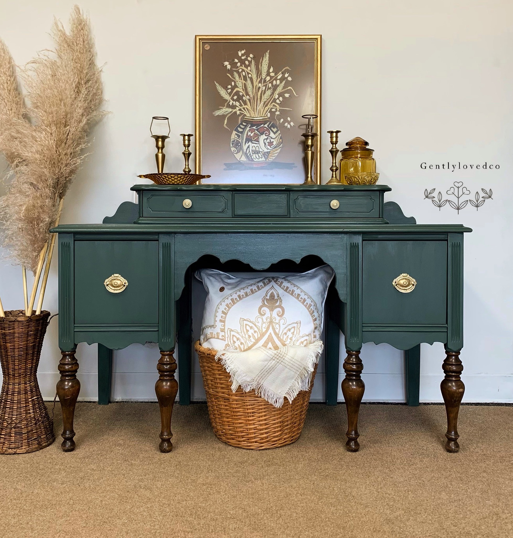 Vanity/Desk in Hollow Hill with Gold Hardware