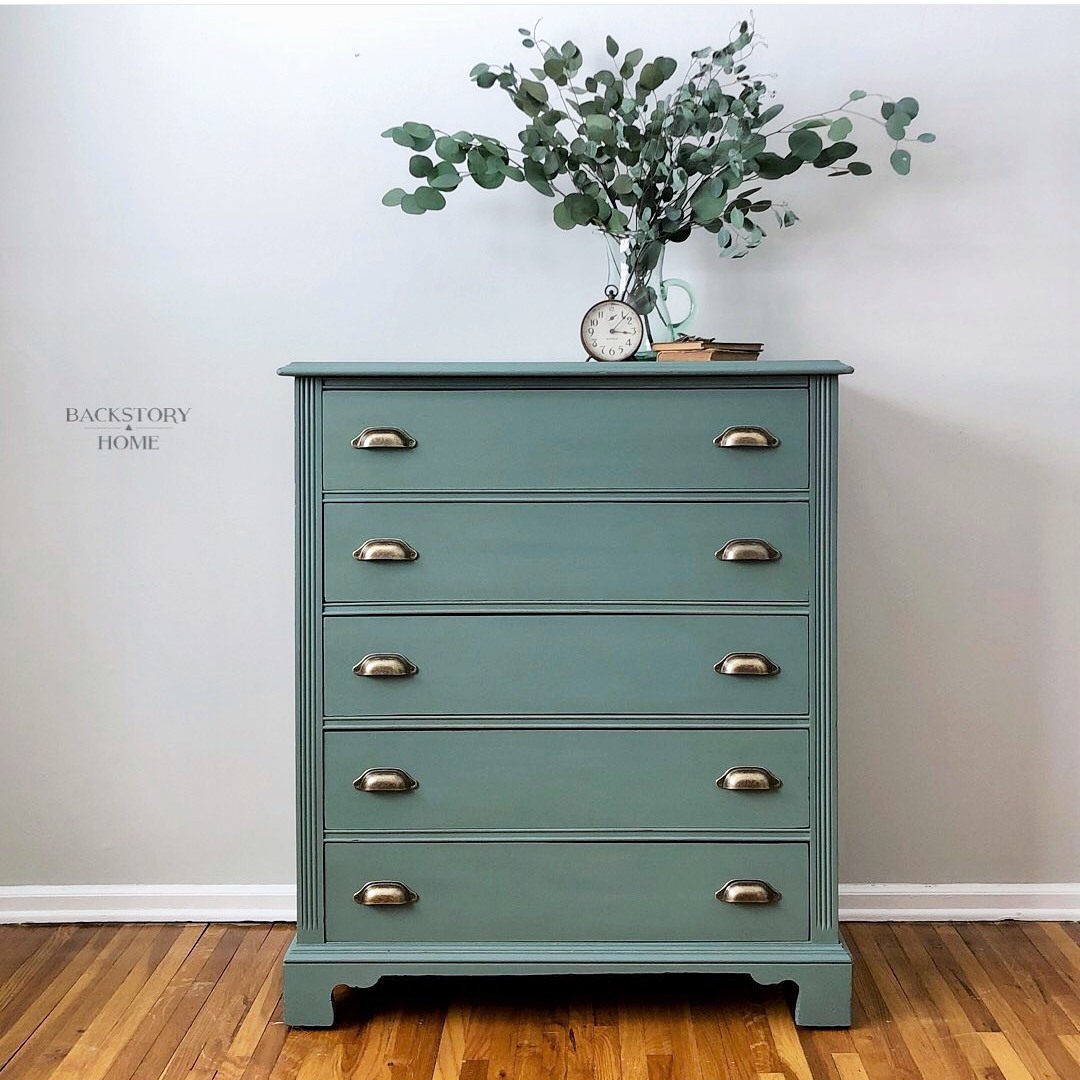 Tall Five Drawer Dresser in Wanderess with Pewter Hardware