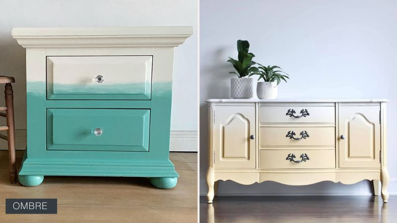 Teal ombre nightstand and yellow ombre buffet