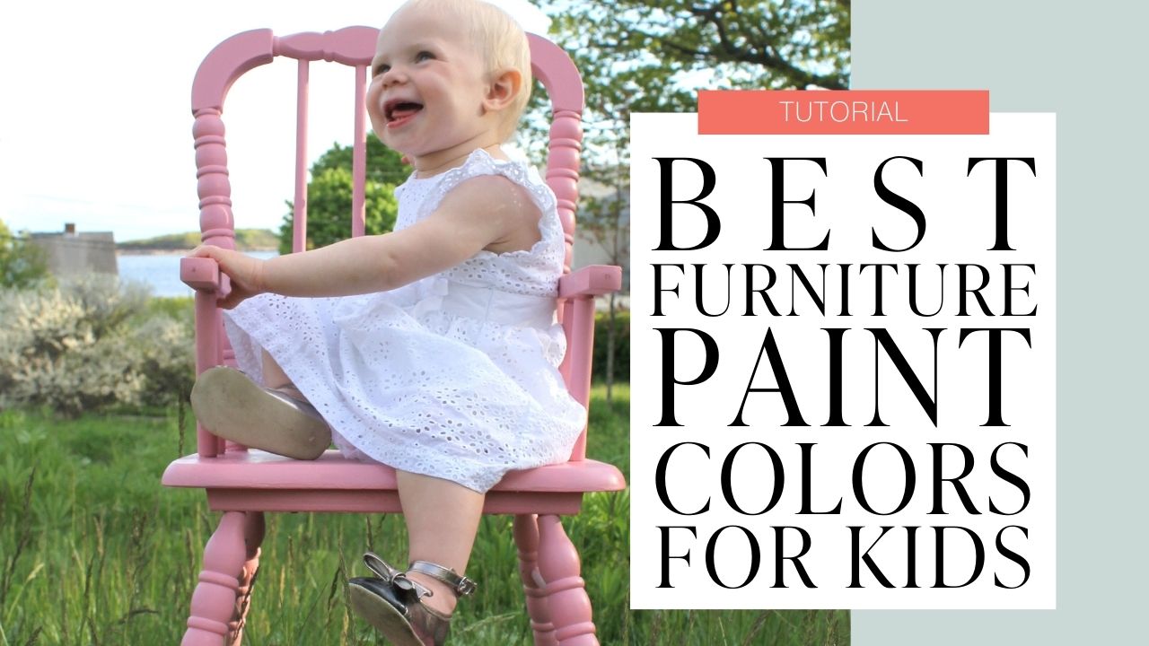 Best furniture paint colors for kids - toddler girl in white dress sitting in pink spindle chair