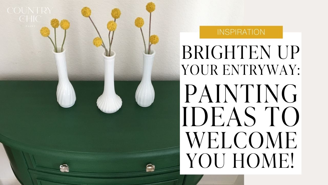 DIY tips to help you brighten your entryway - dark green painted table with three white vases on top with little yellow buds in them