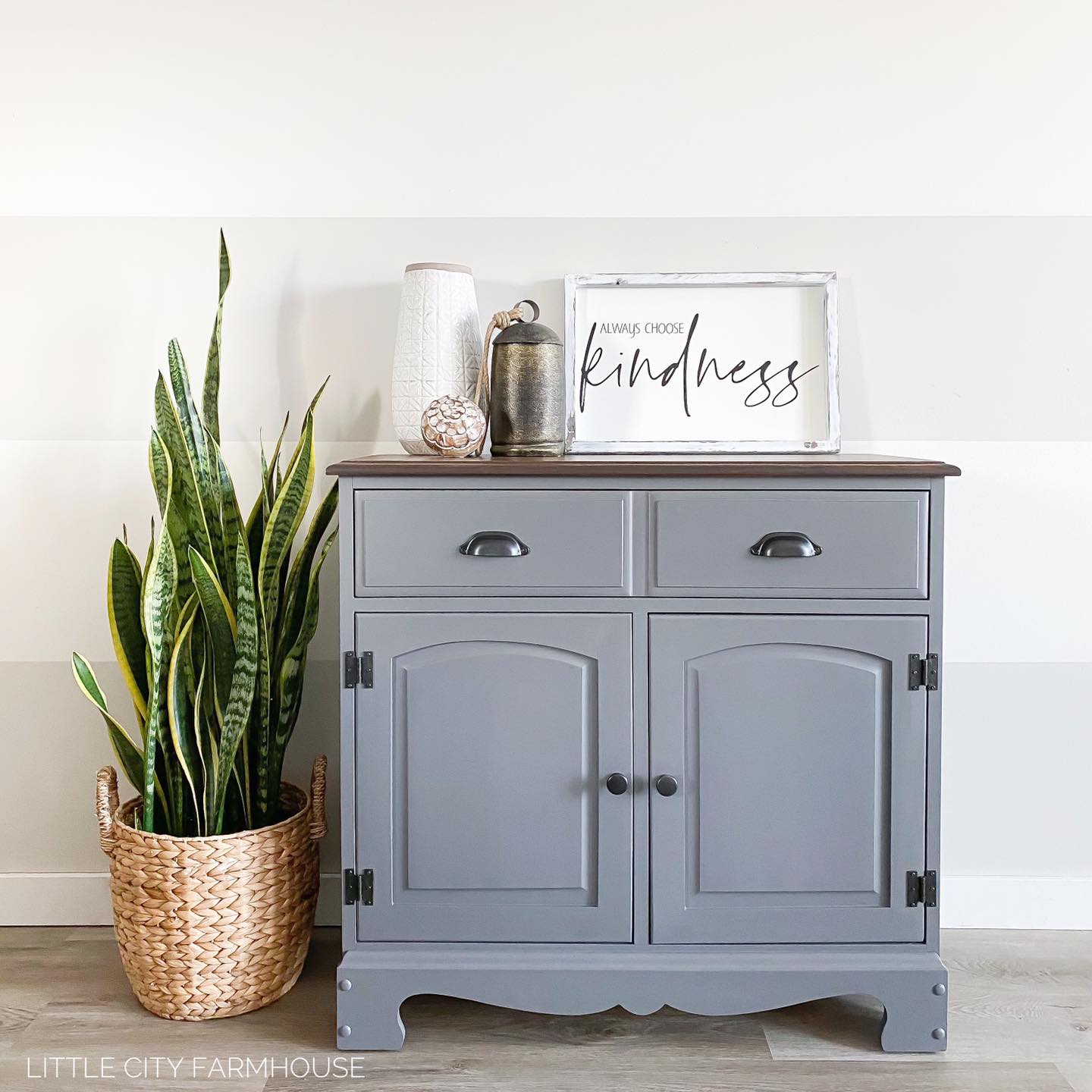 Two-Drawer Cabinet in Cobblestone with Pewter Hardware and Hinges