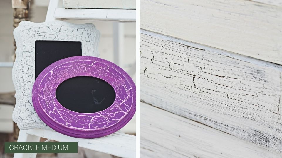 Crackled paint white and purple on chalkboard picture frames