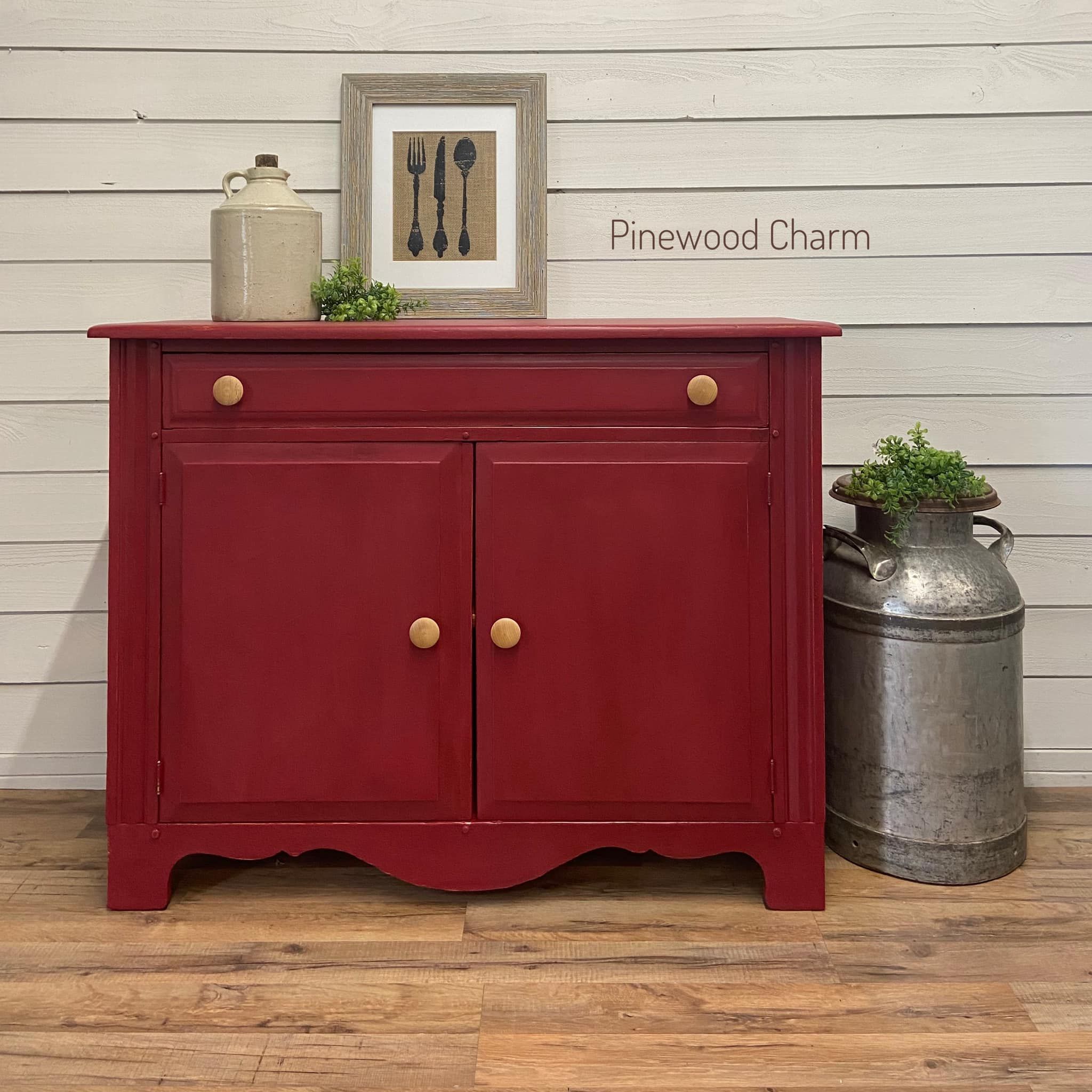 Farmhouse Storage Cabinet in Cranberry Sauce with Black Wax