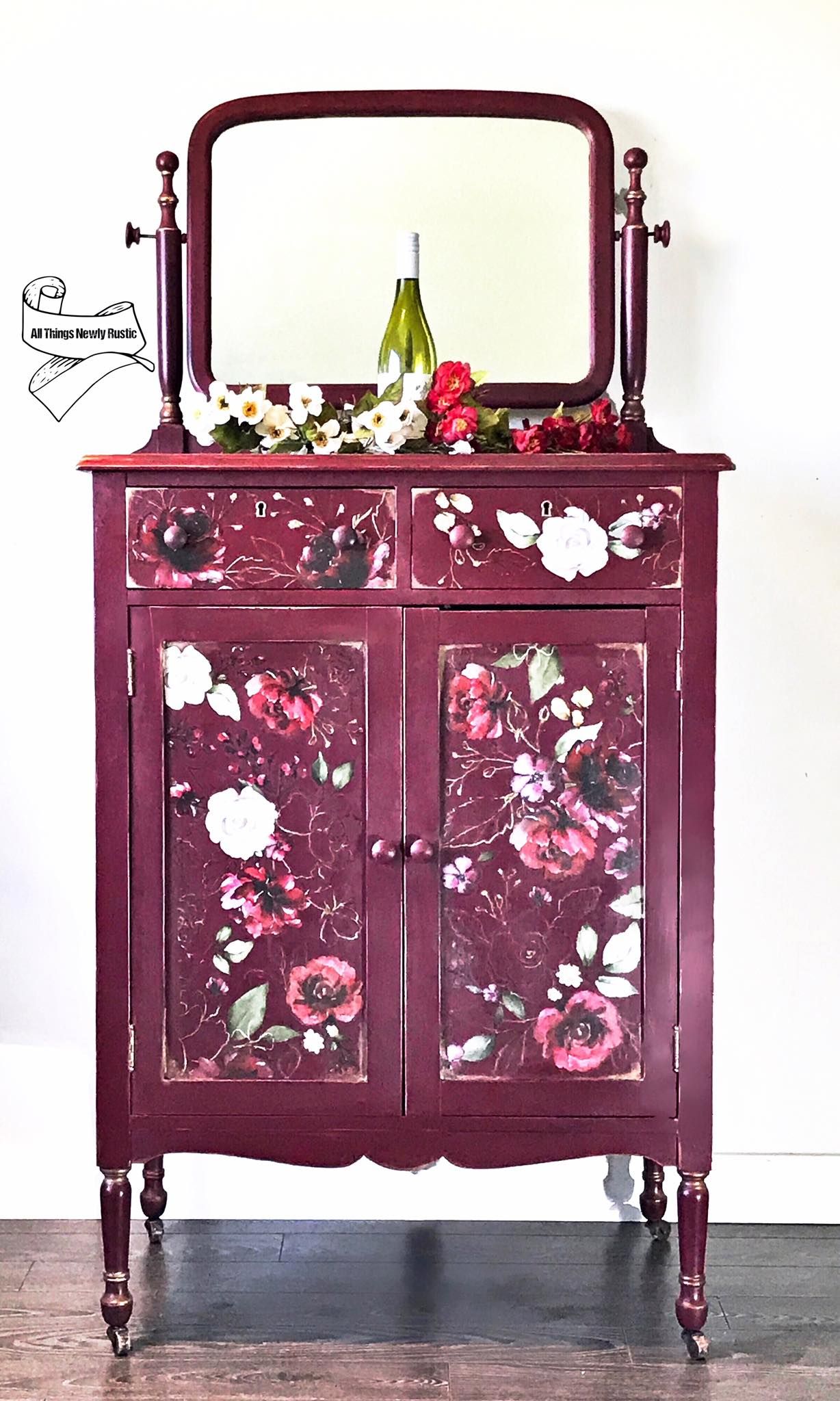 Tall Cabinet with Mirror in a Cranberry Sauce/Liquorice Mix