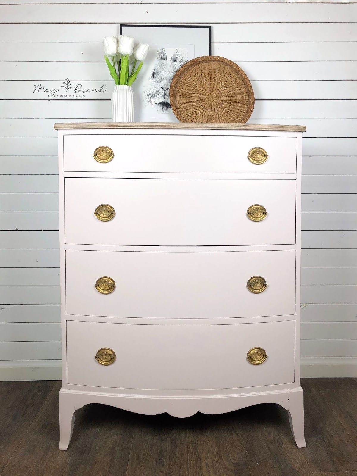 Bow-Front Dresser in Darling with Gold Hardware