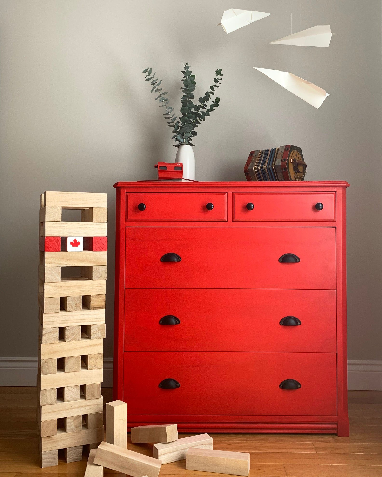 Boxy Farmhouse Dresser in Devotion with Glaze and Black Hardware