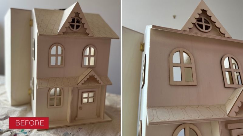 Wooden dollhouse before photos