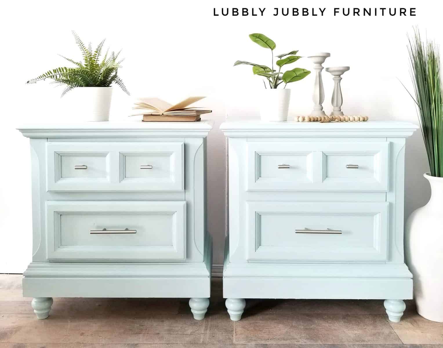 Fancy Frock pastel blue nightstand painted with chalk style furniture paint