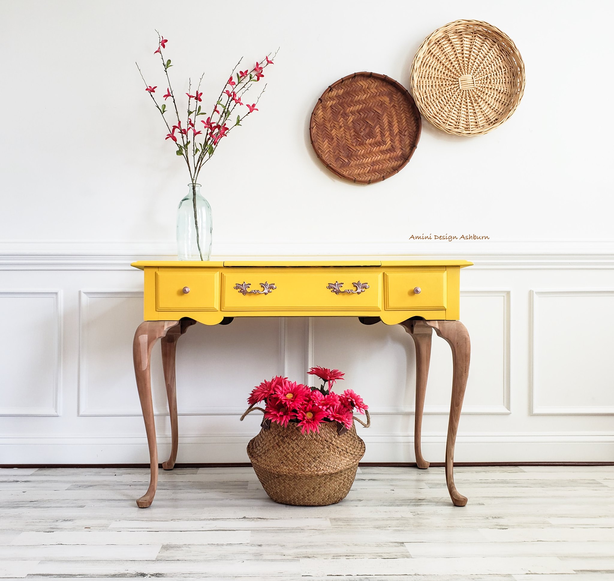 Accent/Foyer Table in Fresh Mustard with Stained Legs