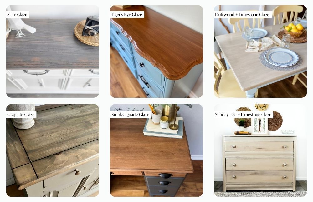 Furniture Glaze examples on raw wood furniture