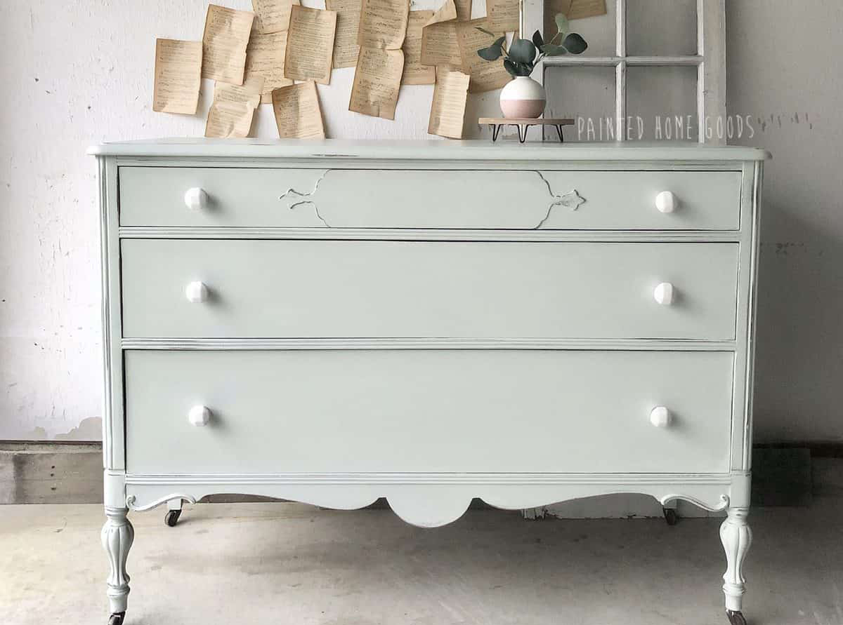 Three Drawer Dresser in Fancy Frock with White Ceramic Hardware