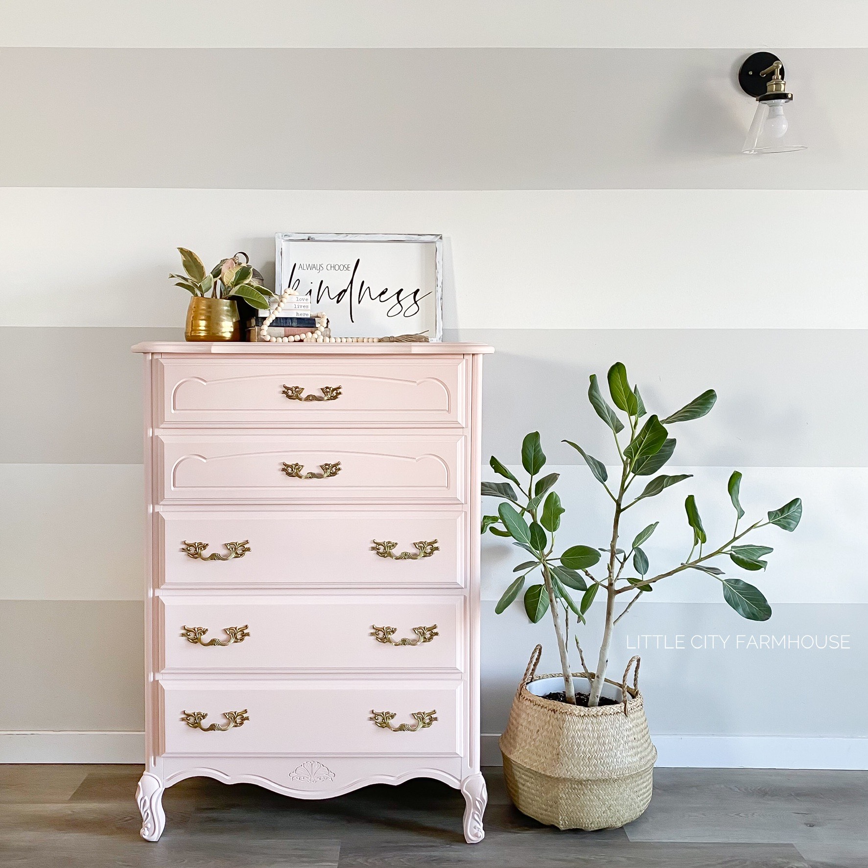 Tall French Provincial Dresser in Ooh La La with Gold Hardware