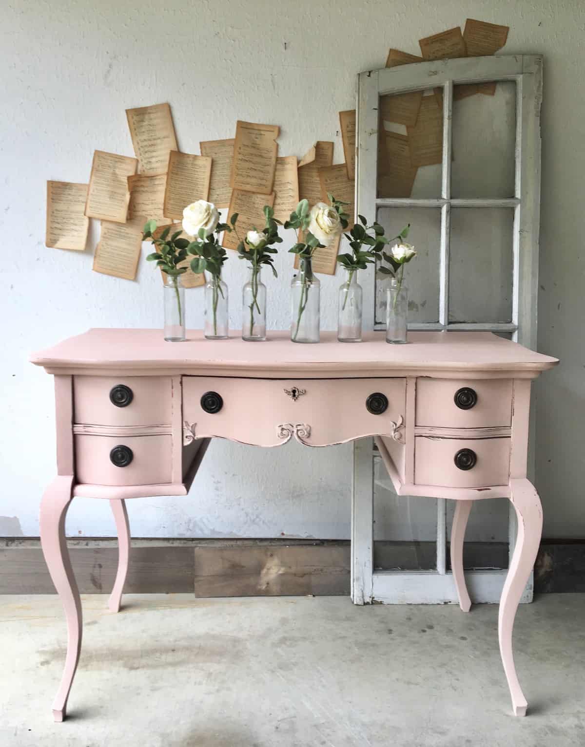 Ooh La La! Pastel Pink Vanity painted with eco-friendly furniture paint from Country Chic Paint's Lustrum Collection