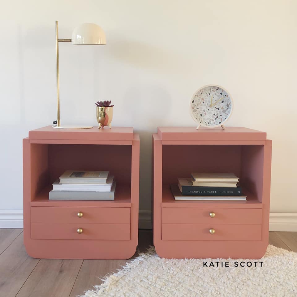 Modern End Tables in Peachy Keen with Gold Hardware