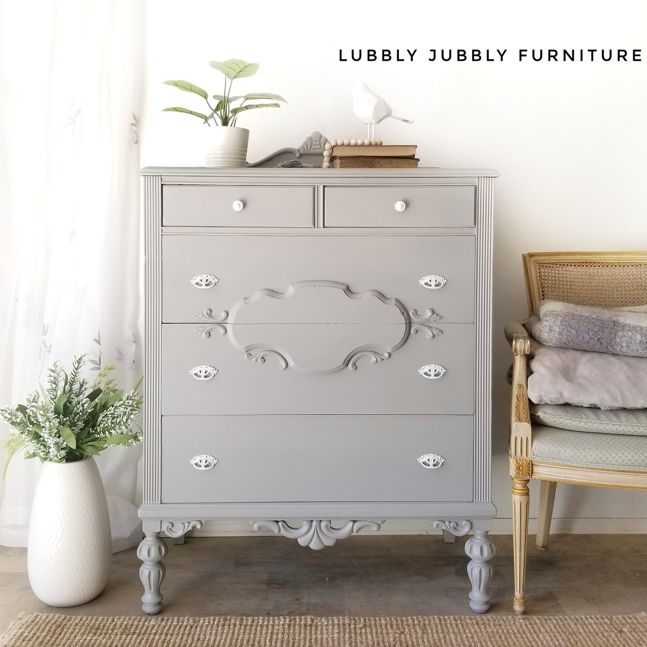 Mid-tone grey chalk furniture paint Pebble Beach by Country Chic Paint furniture example