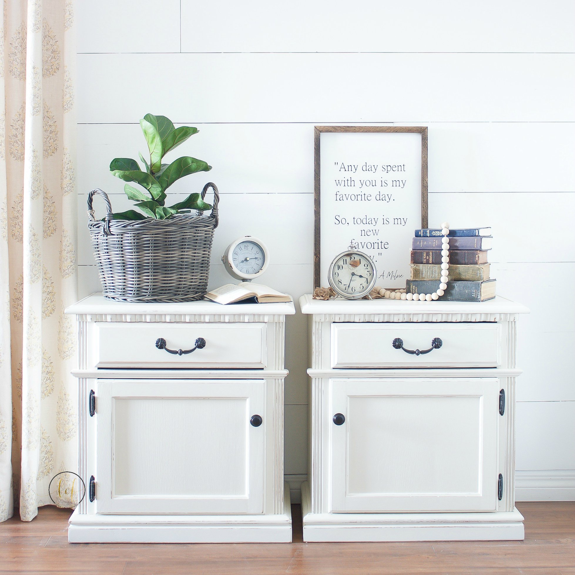 Storage/Accent Tables in Vanilla Frosting with Black Hardware