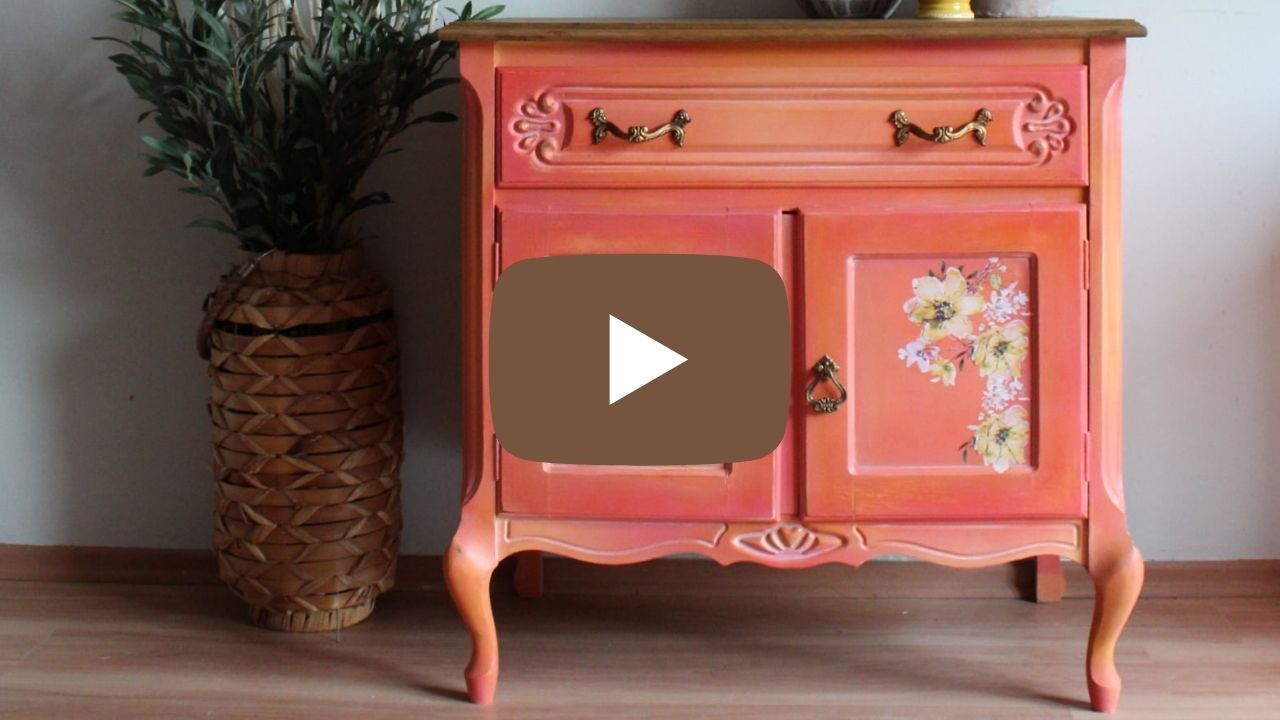 pink coral orange blended painted floral cabinet - how to paint furniture video demo tutorial Video thumbnails