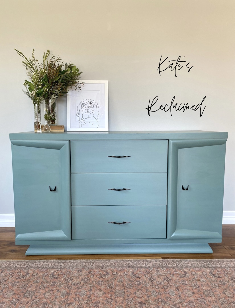 Teal green blue mid century MCM painted dresser