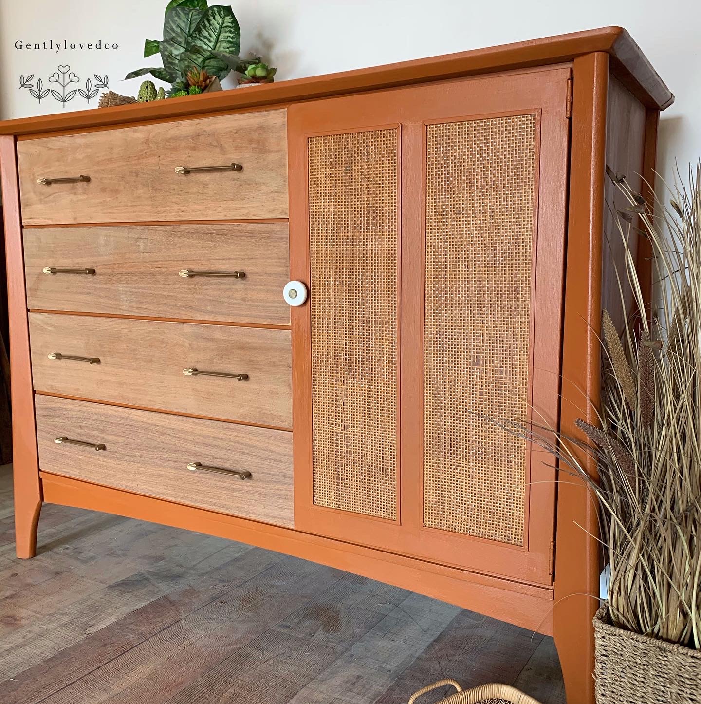 Farmhouse Dresser in With A Twist and Stained Wood Top and Drawers