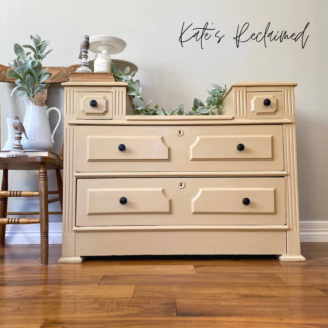 Warm tan beige khaki chalk furniture paint Road Trip by Country Chic Paint furniture example