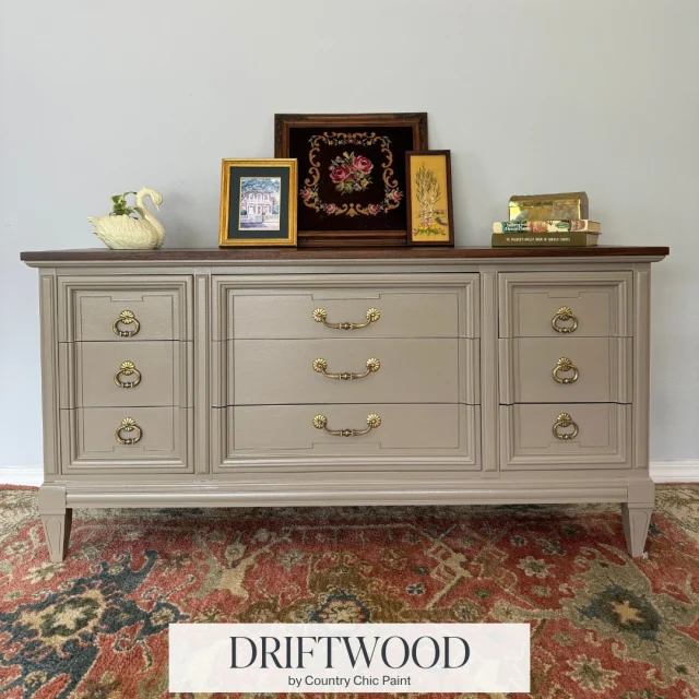 Can you believe Lauren found this gorgeous dresser at the thrift store? She emphasized its stunning shape and details with a fresh coat of muted brown paint in the color "Driftwood".

Click the link in our bio to shop this paint color!

Project by @laurenberrymack 
.
.
.
.
.
.
.
.
.
.
.
#countrychicpaint #ccpdriftwood #furnitureflip #paintedfurniture #chalkpaint #furniturepaint #furnituredesign #diyfurniture #paintcolors #furnituremakeover #diyfurnitureflip #thriftflip #thriftedfurniture